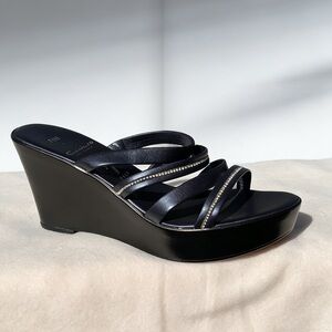 Contesa Italy Shoemaker Chic Black Wedge Sandals Sz 7.5 made  in Italy
